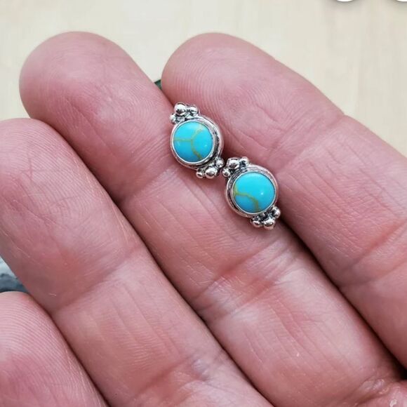 Turquoise Earring Studs Southwestern Dainty Silver Earrings - Picture 2 of 6